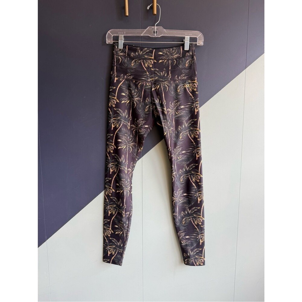 Lorna Jane $107 Midnight Tropic Core F/L Tight, Size XS, EUC, Black Palm Print